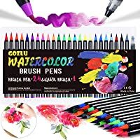 Gozlu Rotuladores Acuarelables- 24 Rotuladores Lettering con Flexibles Nylon Punta- 1 Pincel de Agua y 8 Bloc Dibujo…